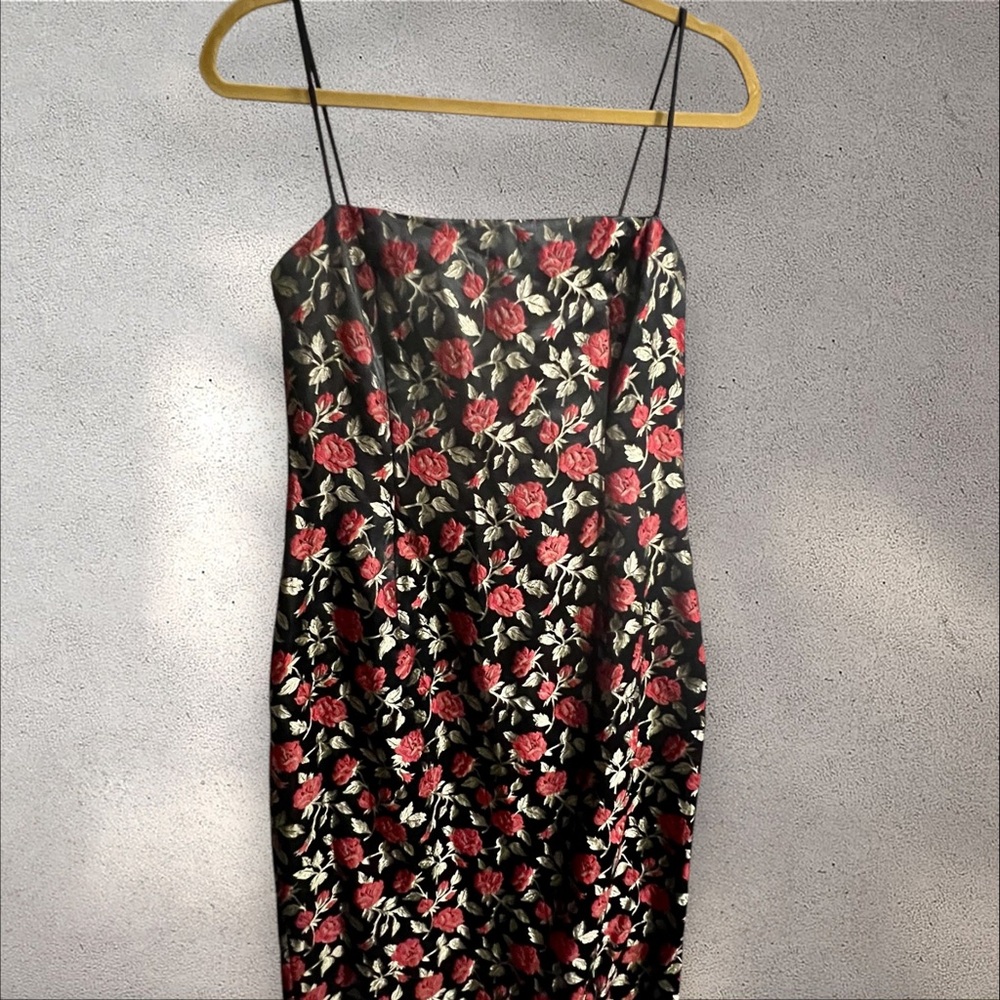 Jessica McClintock Gunne Sax Vintage Gown Black Red Roses with Back Bustle